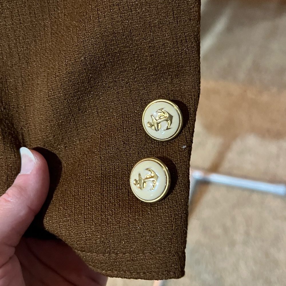 Vintage 1960s Butte Knit Brown Polyester Blazer with Nautical Buttons - Picture 4 of 10
